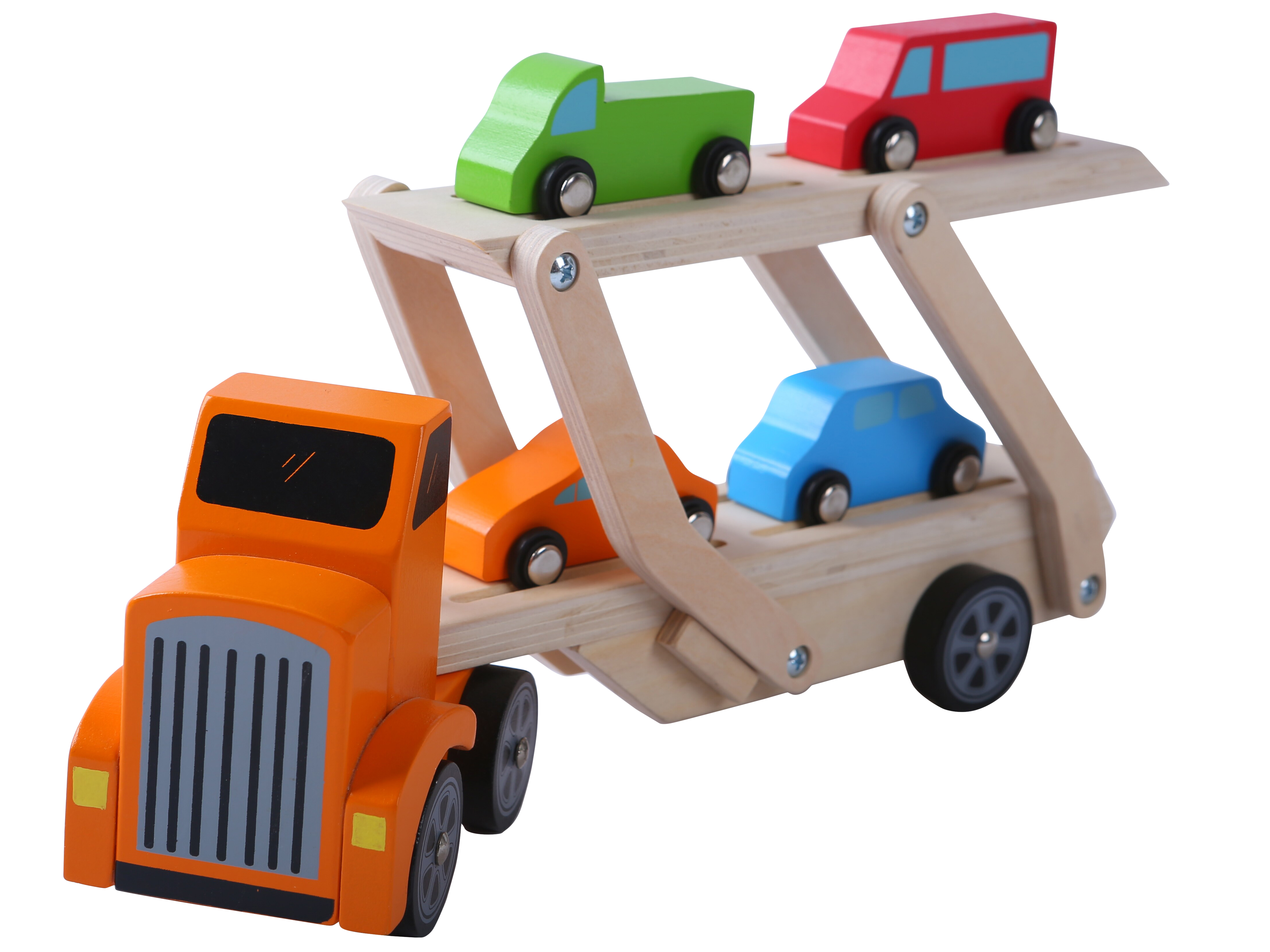 Set camion cu platforma si 4 masinute colorate, +3 ani, Smartic, Lemn, 31x7x16.5 cm, multicolor [8]