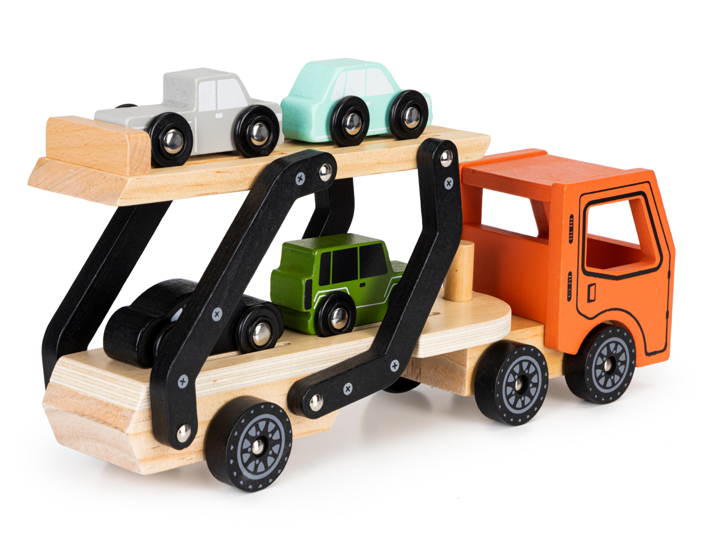 Set interactiv Camion cu 4 masinute diferite, +3 ani, Lemn, Smartic®, multicolor [5]