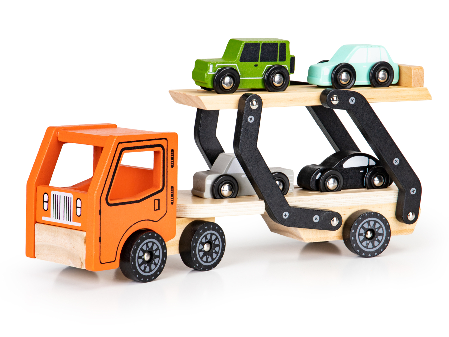 Set interactiv Camion cu 4 masinute diferite, +3 ani, Lemn, Smartic®, multicolor [7]