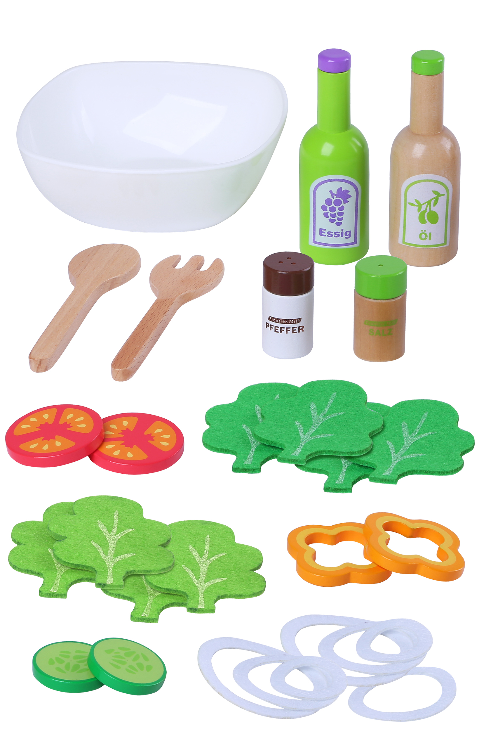 Set interactiv din lemn pentru copii “Healthy Salad” cu Bol si Accesorii, Smartic®, multicolor [6]