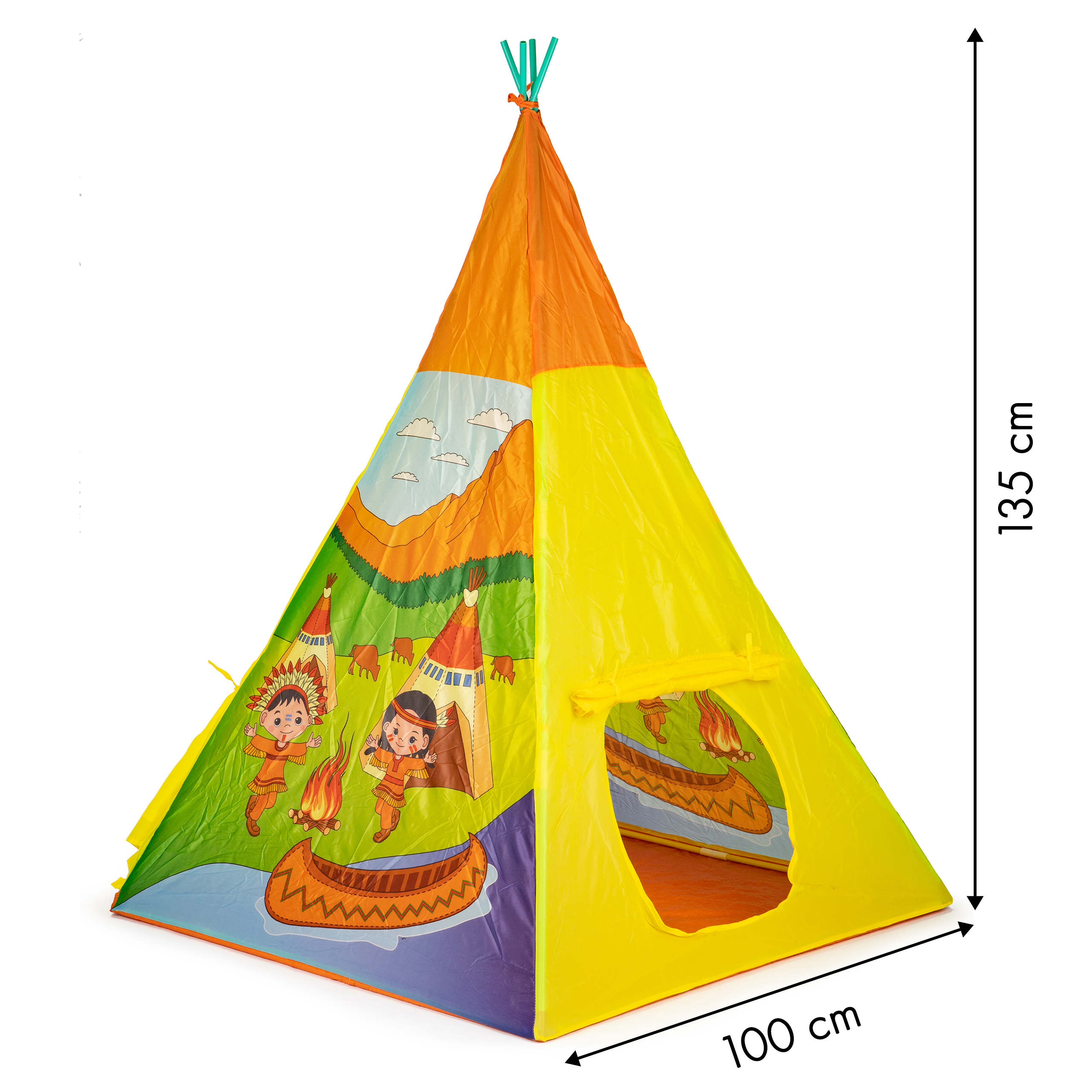Cort pentru copii, Imprimeu Indian, cadru stabil, covoras podea, +3 ani, 100 x 100 x 135 cm, Smartic, multicolor [6]