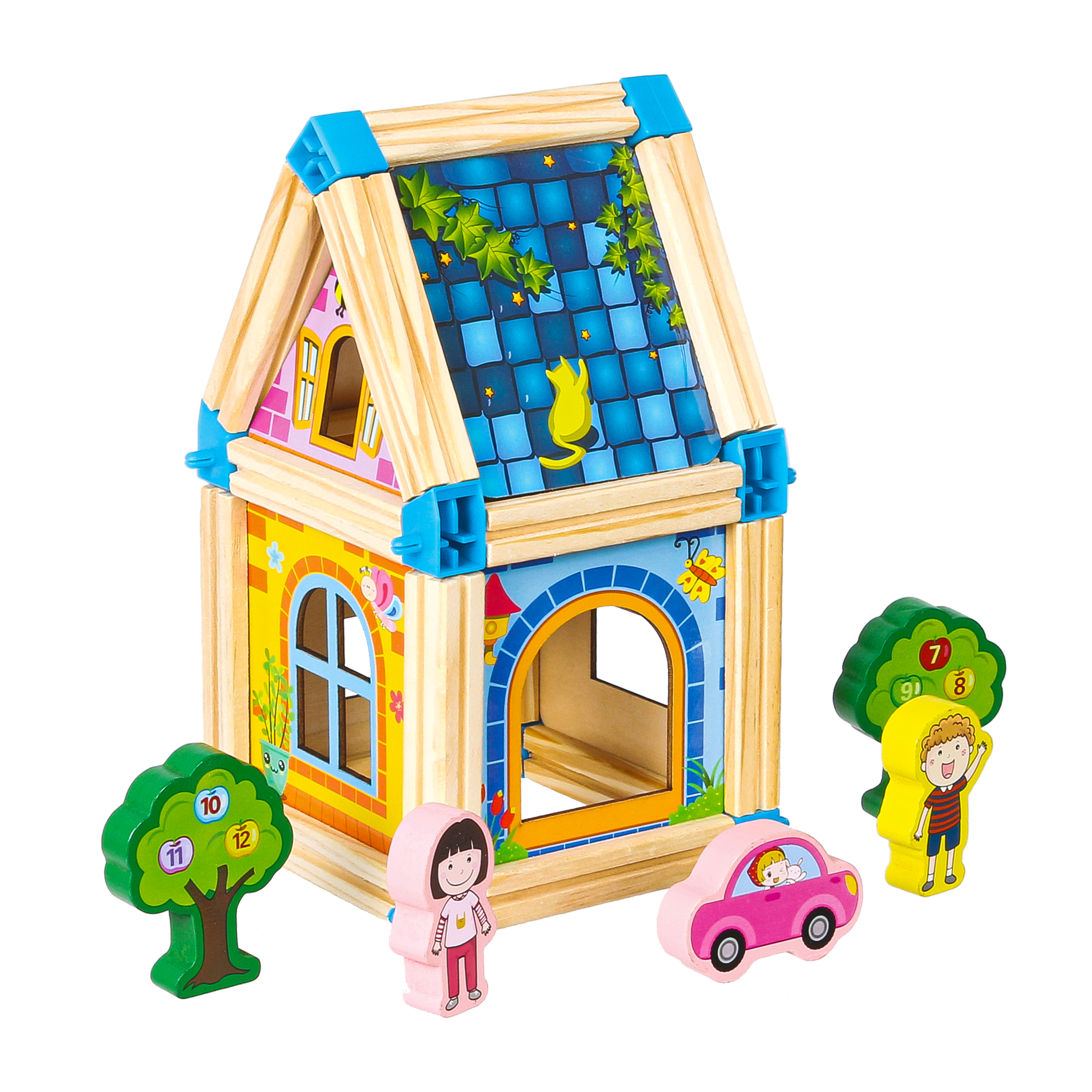 Set blocuri de construit pentru copii, Casuta de Povesti, +3 ani, Smartic, lemn/plastic, multicolor [7]